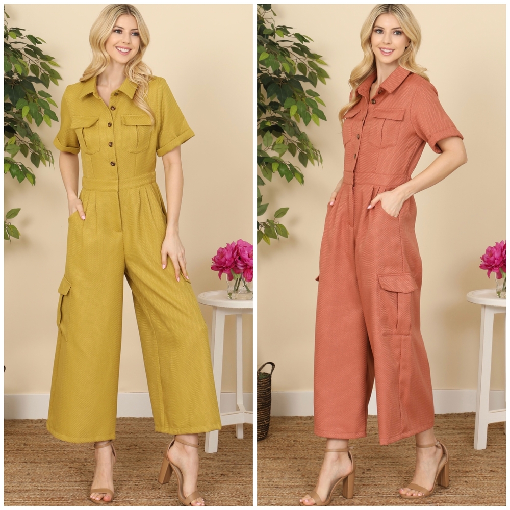 Women's Rust Color Utility Chic Jumpsuit - Picture 6 of 7